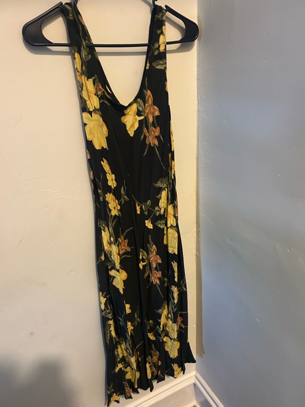 Black Floral Midi Dress with Yellow Blooms